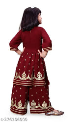Marron georgette anarkali palazzo kurta set for girl, embellished festive collection from Queenpin, India